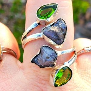 New Rough Iolite and Peridot Open Cuff 925 Silver Ring.